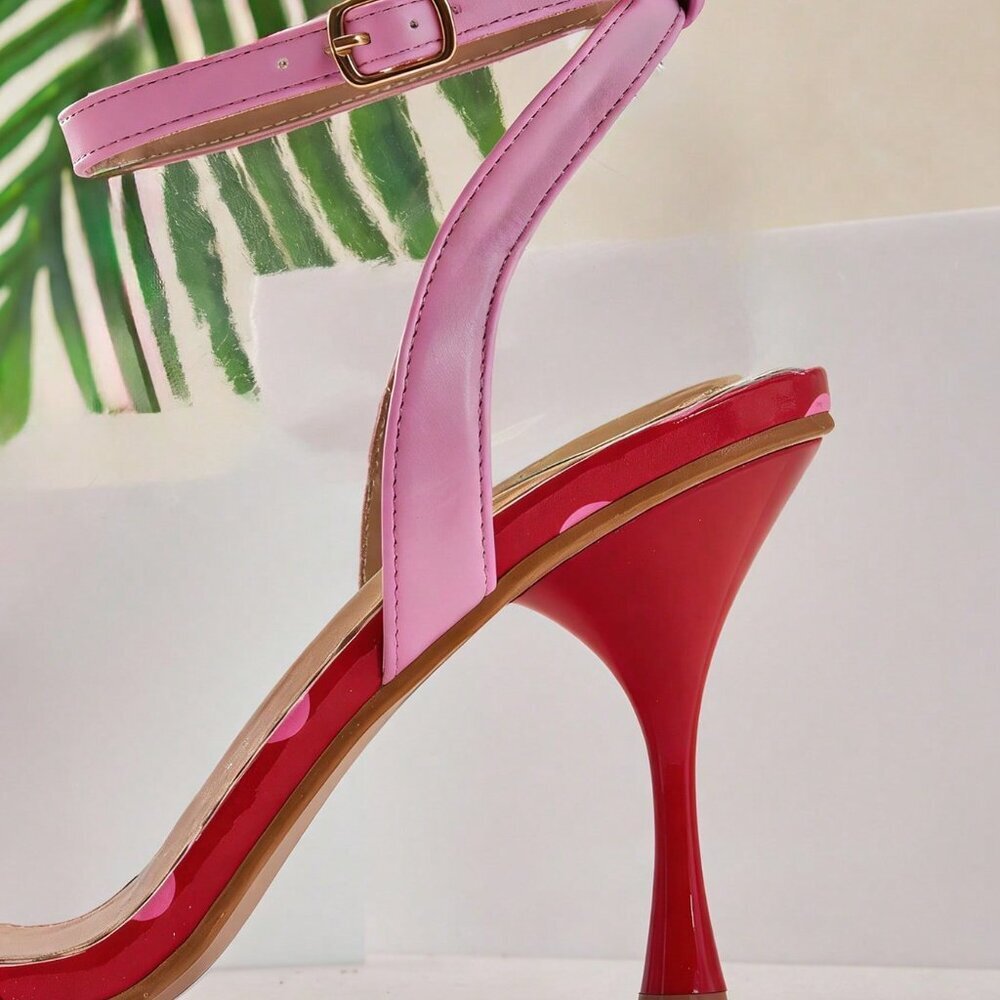 Multicolor Bohemian Women's Ankle Strap Stiletto Sandals with Strawberry Decor - Picture 9 of 9